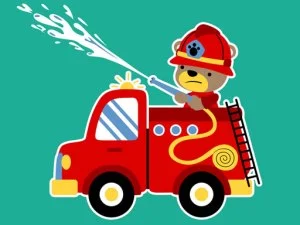 Camiones de bomberos de animales Match 3 game background