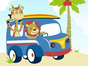 자동차 차이가있는 귀여운 동물 game background