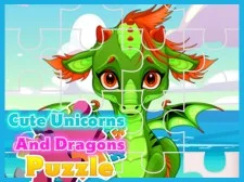 Niedliche Einhörner und Drachen Puzzle game background