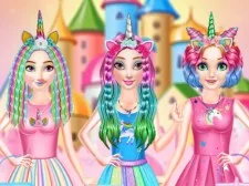 Princesses Rainbow Unicorn Hair Salon game background